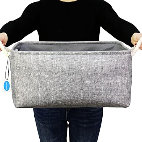 Casaphoria Storage Basket Fabric Basket with Rope Handles,Storage Containers for Bedroom Decor Book Shelves Coffee Table Stuff Organizer(Grey, 16.5L12.2W7.9H)（Pack of 1） Cover