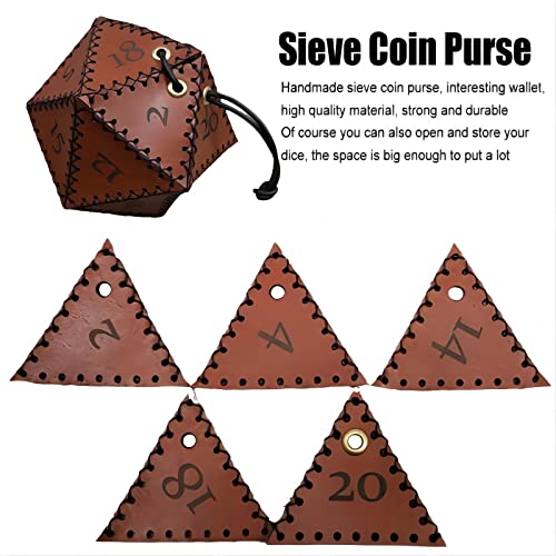 Taivoze Leather D20 Dice Bag, Polyhedral Dice Pouch Portable Drawstring Bag For Rpg,Game,Dnd Dice Bag, Brown #TOP4