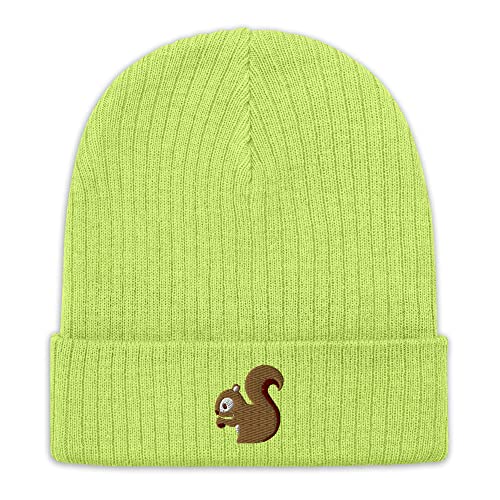 Squirrel Ribbed Knit Beanie, Nature Lover Hat, Outdoor Hat, National Park Gift Acid Green