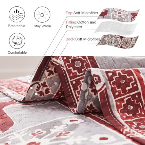 Image of Hailea Christmas Daybed Cover Double Sided Quilting Xmas Lodge Cabin Daybed Sets Bedding with 2 Pillow Shams Red Grey Elk Snowflake Holiday Xmas Bedspread Coverlet for All Season,39 inchx75 inch