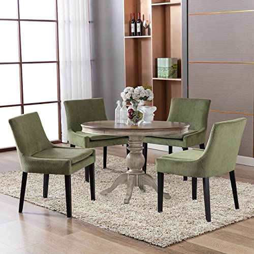 Image of COLAMY Modern Dining Chairs Set of 4, Upholstered Corduroy Accent Side Chairs with Mid Back and Wood Legs for Living Room /Dining Room- Light Green