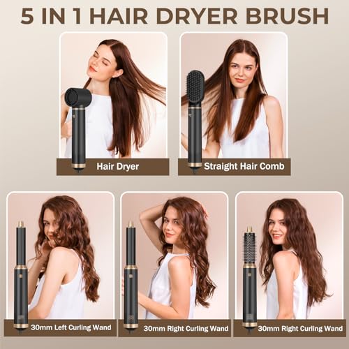 Image of 5 in 1 Blow Dryer Brush, Negative Ion Hair Dryer Brush Set Upgrade Hot Air Brush Air Styler Curling Wrap Air Curler, Curling Iron Hair Styling Tools As A Gift for Straight /Curl /Drying /Smoothing