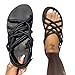 Damen Seil Sandalen Schuhe lässig geflochten mit traditioneller Kreativität Mode Flats Sandale Damen Sommer Strand Schuhe-schwarz||40