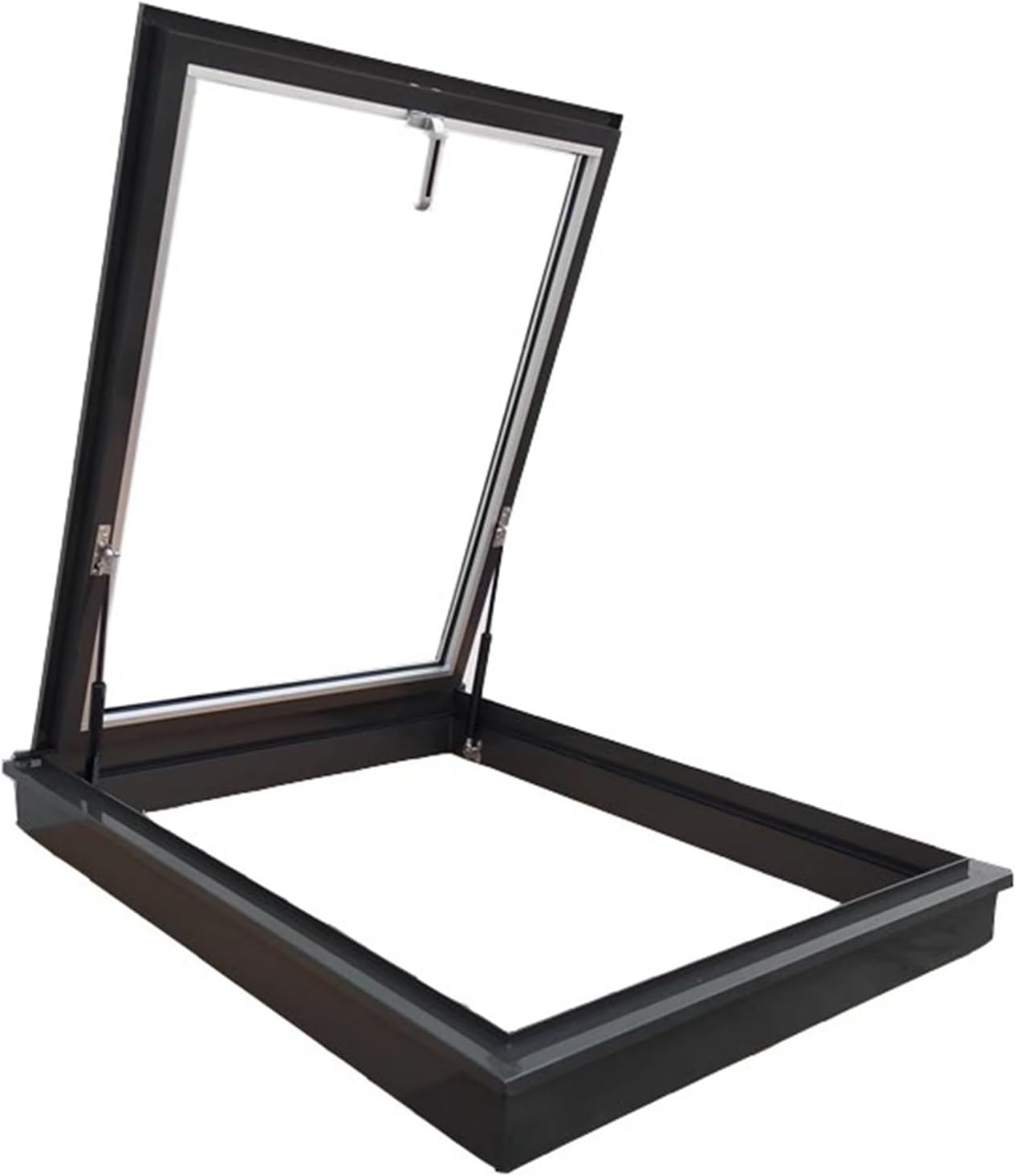 XPLKQXE Aluminum Roof Window, Manual Venting Deck Mounted No Leak Skylight, Curb Mounted Glass Skylight, Customized Loft Sun Room Underground Light Well Window(80x80cm)