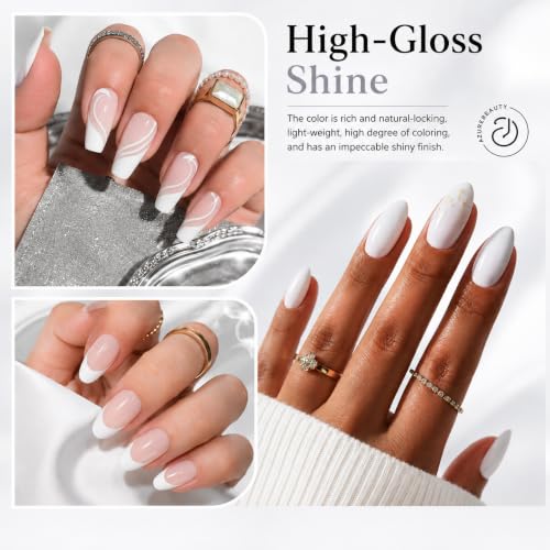 Image of AZUREBEAUTY 18ML White Gel Nail Polish - Pure White Soak Off UV /LED Gel Polish for French Tips, High Gloss Solid White Nail Art Gel for DIY Manicure Salon Use