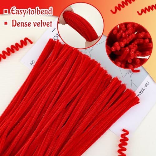 Image of Mnuizu 200Pcs Pipe Cleaners Chenille Stems Craft Pipe Cleaners Fuzzy Sticks | Pipe Cleaners Fluffy Pipe Cleaners Bulk for Flowers, Arts And Crafts Supplies, Christmas Decorations, Red