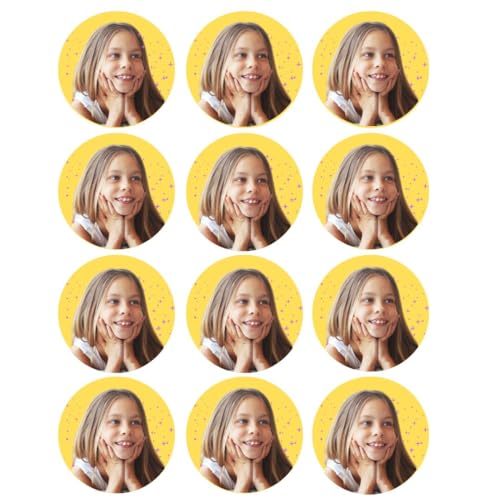 Sweetec personalisierte muffinaufleger rund mit eigenes photo zucker deko bilder topper fur Kuchen cupcake happy birthday esspapier hocjzeit taufe geburstag glutenfreie (6,3cm Ø (12er Pack))