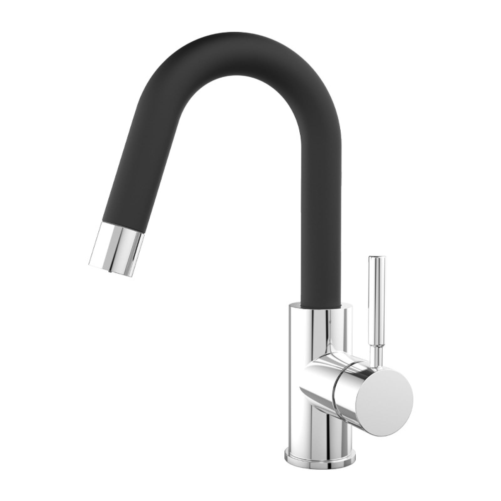 Fanjubei Matte Black + Chrome All-Copper Rotating Hot And Cold Pull-Out Basin Faucet,