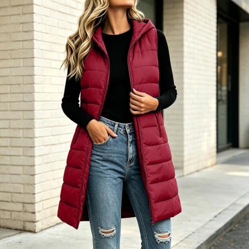 Gumipy Long Puffer Vest Women Quilted Vest with Hood Sleeveless Puffer Coat - image 3