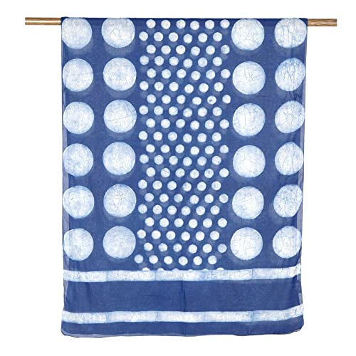 NOVICA Artisan Handmade Blockprinted Cotton Shawl Moon Motif from India Accessories Shawls White Travel Friendly ' Indigo Moons'4
