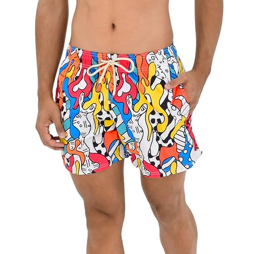 Britto Romero Men's Swim Trunks by Shorts Co, Colorful Camouflage