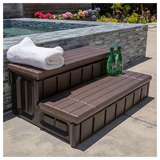 21+ Creative Backyard Inflatable Hot Tub Ideas 5 XtremepowerUS Universal 2 Slip-Resistant Spa & Hot Tub Step Outdoor Indoor Compartment Spa Step with Storage, Brown/Black