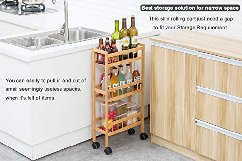 Copree Bamboo 3-Tier Kitchen Removable Storage Cart, Slim Slide Out Rolling Pantry Shelf #TOP1