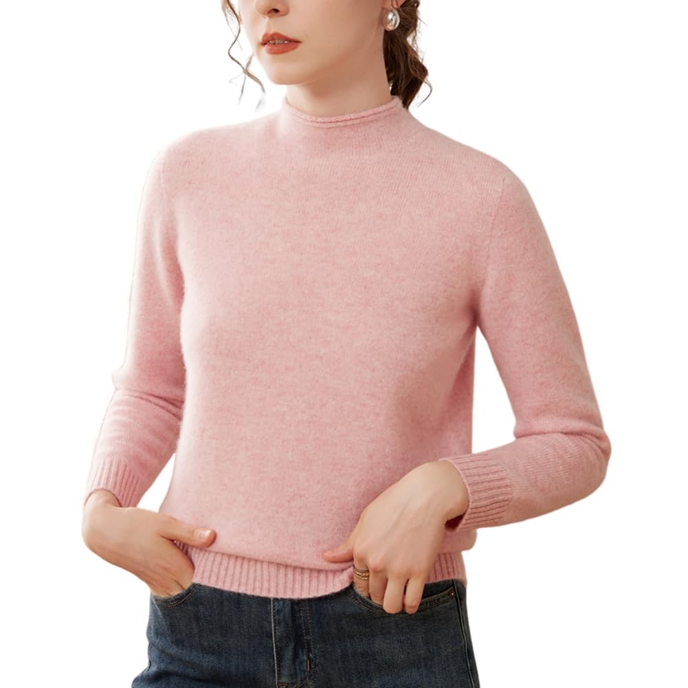E-girl SPR2469 - Maglione da donna, 95% cashmere, con colletto alto, a maniche lunghe, in lana di cashmere, tinta unita