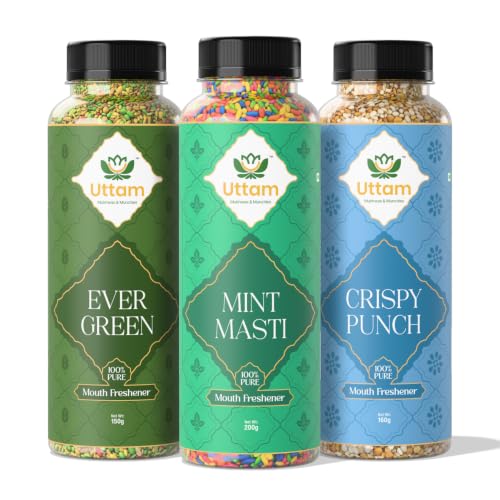 Image of Uttam Mukhwas Minty Fresh Combo Pack | Mint Masti, Ever Green & Crispy Punch Mouth Freshener | 3-in-1 Cooling Mukhwas for Instant Breath Freshness