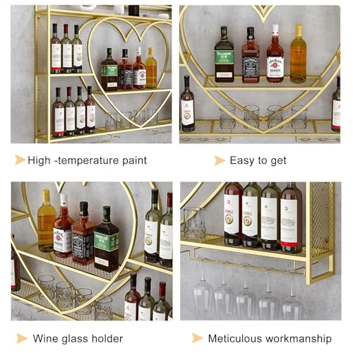Étagère à vin murale dorée avec porte-verre pour salon et bar chic - 7