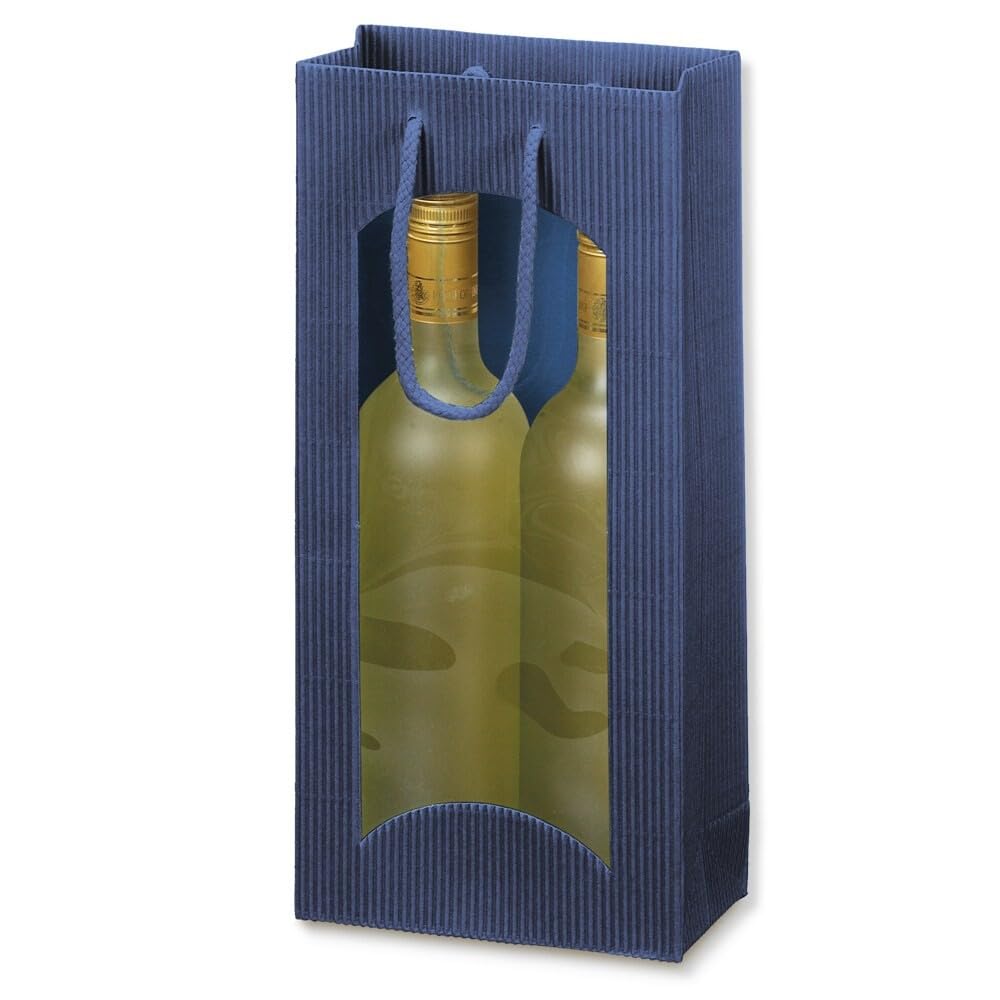 2er Flaschentasche, Geschenktasche, Weintasche, 17 + 8,5 x 36 cm, Dunkelblau, 20 Stück