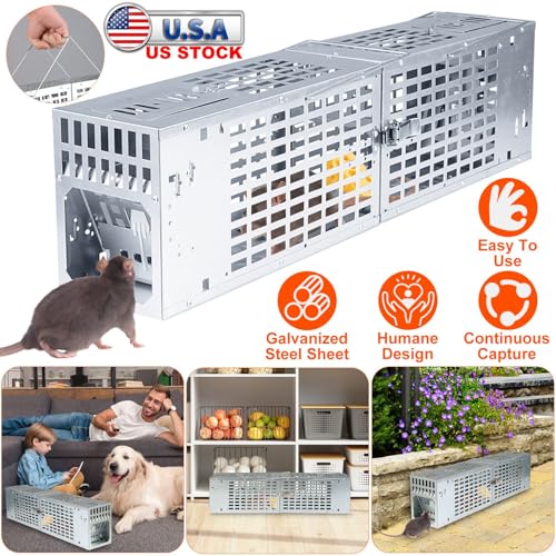 iMounTEK Humane Live Mouse Trap Reusable Metal Rat Rodent CageHunting Trap Cage Catch Release Continuous Capture Indoor Outdoor (2 Doors L)