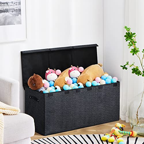 Youdenova Toy Box Chest Storage Organizer, Extra Large Kids Toy Box, 40 Inch Collapsible Toy Bin For Boys Girls, Toy Chest With Double Flip-Top Lid For Nursery, Playroom, Closet (Black) #TOP2