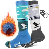 RIOROO 2 Paar Merinowolle Unisex Skisocken Kinder, Skisocken Kinder Dicke VerstäRkte SkistrüMpfe für Jungen Mädchen Thermo Wintersocken Warm Und Atmungsaktiv mit Anti-Rutsch-Bündchen Wade Design
