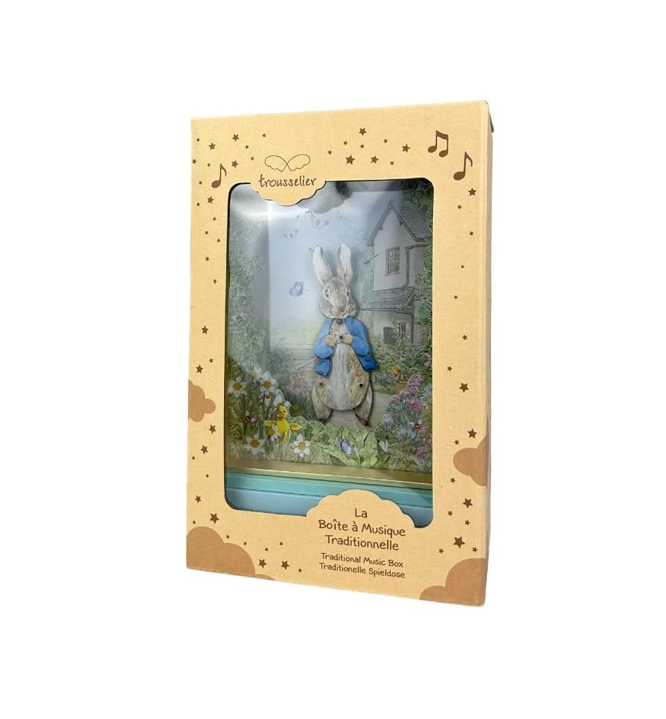 TROUSSELIER Peter Rabbit. - Grande Boite a Musique Bois Traditionnelle Pierre Lapin Jardin - Boite Musicale - Boite a Musique Garçon Fille Bebe Enfant - Cadeau Bapteme Naissance