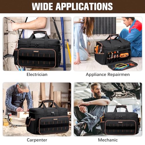 17 Inch Tool Bags for Men Women, 20 Pockets Portable Heavy Duty Tool Bag with Adjustable Shoulder Strap, Wide Mouth Tool Bag Organizer for Electricians Mechanics Carpenters HVAC by DFMINZU - Image 7
