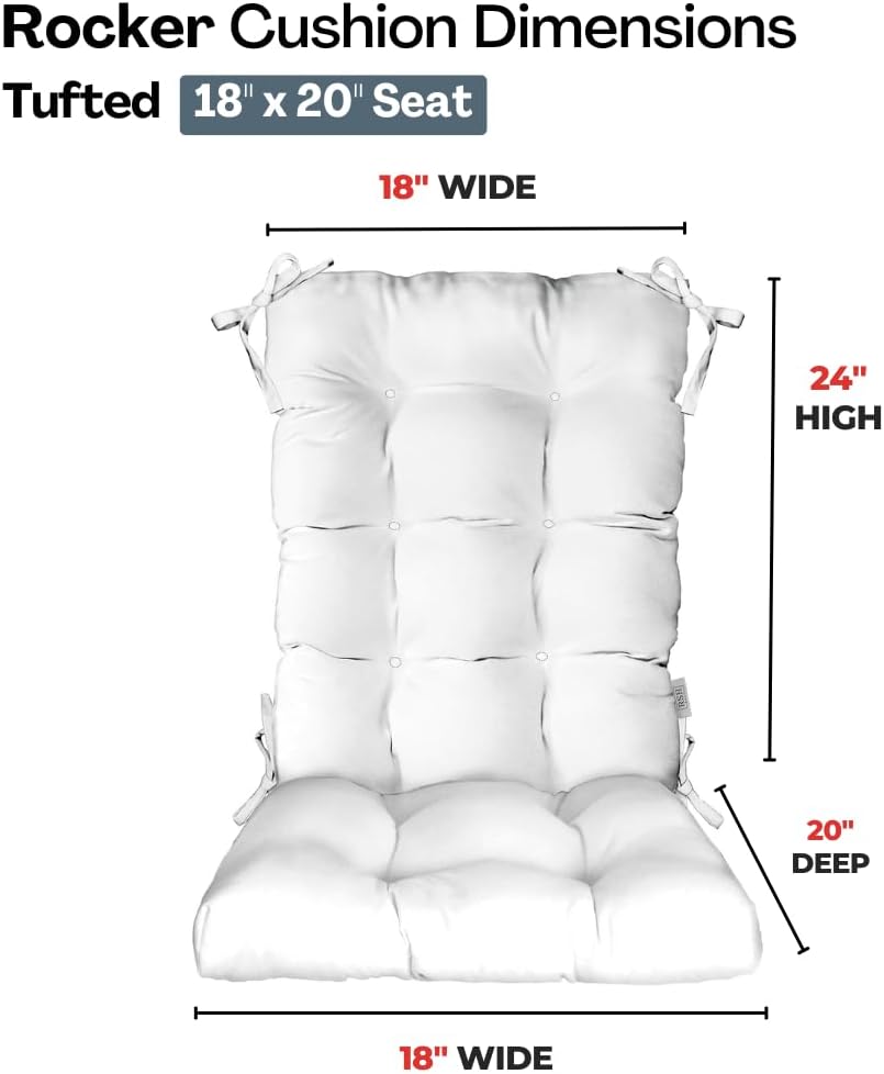 RSH Décor Sunbrella Tufted Rocker Cushion, for Indoor/Outdoor Rocking Chair Cushions with 18" x 20" Seat, and 18" x 24" Back, Fade & Water-Resistant, (Canvas Melon Bright Coral) - Made in USA