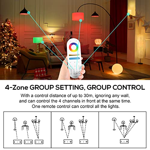 Xxk (Lm091+Wb5 Wifi Bt Rf Remote Controller Kit For Rgb Cct Rgbw Led Strip Lights, 4-Zone Rf Wireless Remote Control + Dc12-24V 5-In-1 Wifi & Bluetooth Controller #TOP3