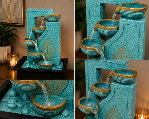 Image of eCraftIndia Tabletop Water Fountain with 5-Tier Cascading Water Flow, Leaf Design Indoor Decorative Fountain for Home, Living Room, Bedroom, Office & Meditation Decor
