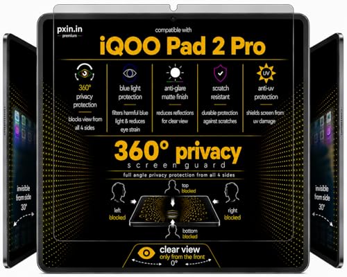 Image of Pxin 360 Pro Privacy Screen guard compatible with iQOO Pad 2 Pro | Anti Glare | Anti UV | Anti Blue | Anti Reflection | Privacy Filter | Unbreakable Build