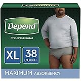 Depend FIT-FLEX Incontinence Underwear for Men, Maximum Absorbency, Disposable, XL, Grey, 38 Count