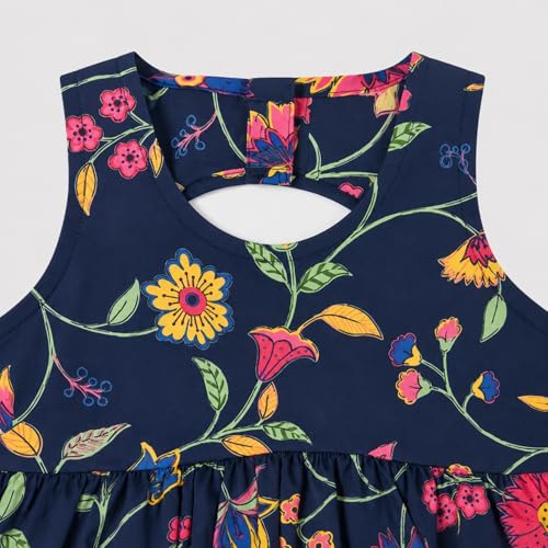 Image of The Magic Wand Kids Girls Printed Cotton Summer Dresses, Knee Length Sleeveless Casual Western Stylish One Piece Fit & Flared Frock for Beach & Vacations