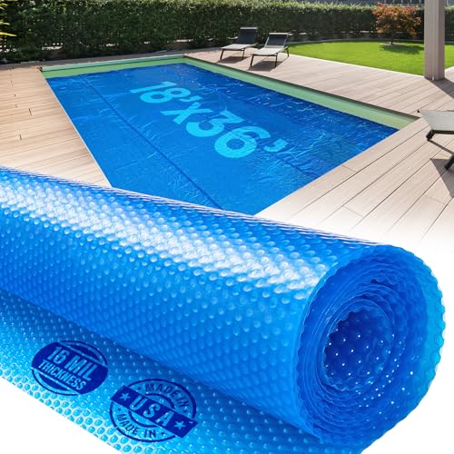 Shop Square 18 x 36 Foot Rectangle Solar Pool Cover for Inground and Above Ground Pools 16 Mil - Premium Heavy Duty Solar Blanket for Above Ground Pool Blue - Made in USA
