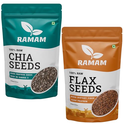 Ramam Chia & Flax Seeds Combo 250g Each | 100% Natural Raw Seeds For Eating | High Dietary Fiber & Protein | Rich in Magnesium, Omega 3| Gluten Free | Manage Cholesterol level |