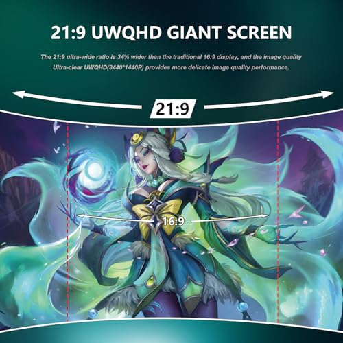 Image of Sealan 34 Inch Curved Gaming Monitor 165Hz,3440x1440 21:9 UWQHD, 1ms(MPRT),1500R, PIP /PBP, HDR, 127% sRGB,300nits, FreeSync, HDMI2.0(TMDS) x2,DP1.4 x2, Eye Care, VESA(100 * 100mm)