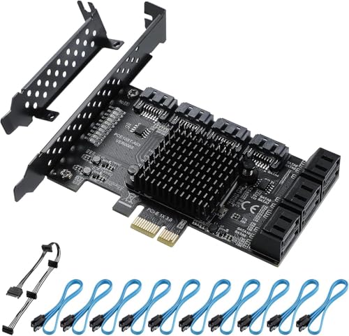 YABOANG PCI-E 1X SATA Card 10 Port, 6 Gbit/s SATA 3.0 PCIe Card, Controller Expansion Card, Boot as System Hard Disk, Suitable for All PCIE Slots are for HDD
