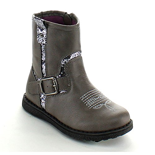 Isla-1 Girls Glitter Embroidered Side Zipper Flat Heel Ankle Bootie - Main Image