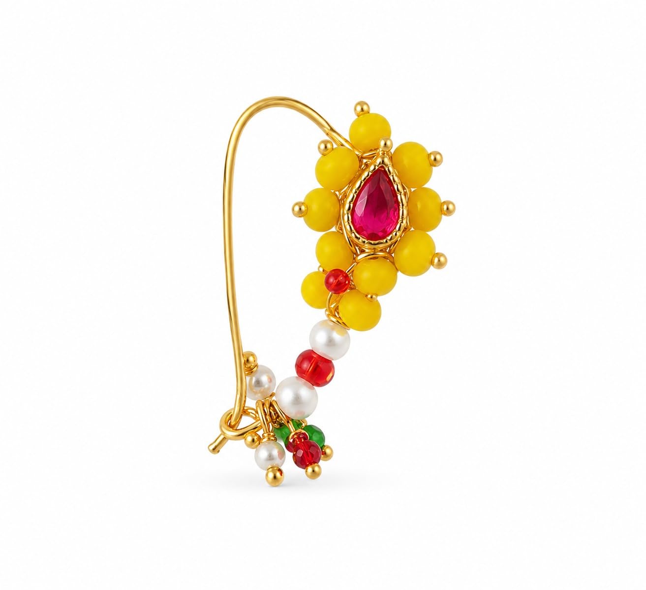 Traditional Gold Plated Maharashtrian Nath Nose Ring for Women | Pearl & Ruby Stone Bridal Nath | Ethnic Maharashtrian Style Nose Pin-image-40