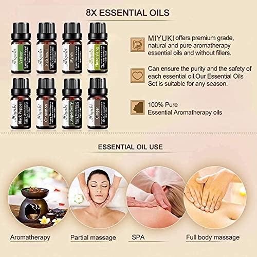 Miyuki 2Pack Myrrh Essential Oil And 8Pack Essential Oil Set With Vetiver Patchouli Myrrh Ylang Ylang Black Pepper Cinnamon Ginger Juniper Berry #TOP3