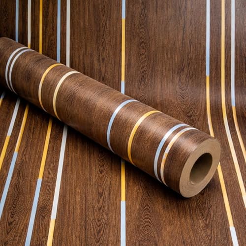 Image of KBR Brown Wooden Texture Self-Adhesive Wallpaper (45x300 cm) | Waterproof PVC Wall Stickers for Home, Kitchen, Furniture, Wardrobe & Cabinets | DIY Peel and Stick Wood Grain Roll