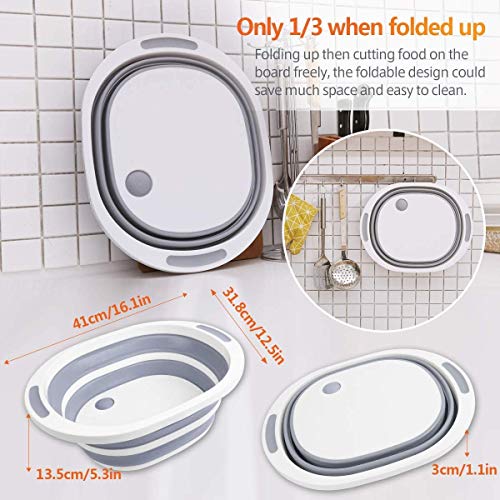 DLD Opvouwbare snijplank vaatkuip, opvouwbare afvoermand vergiet met stekker, multifunctionele snijplank voor wassen en… - Image 5