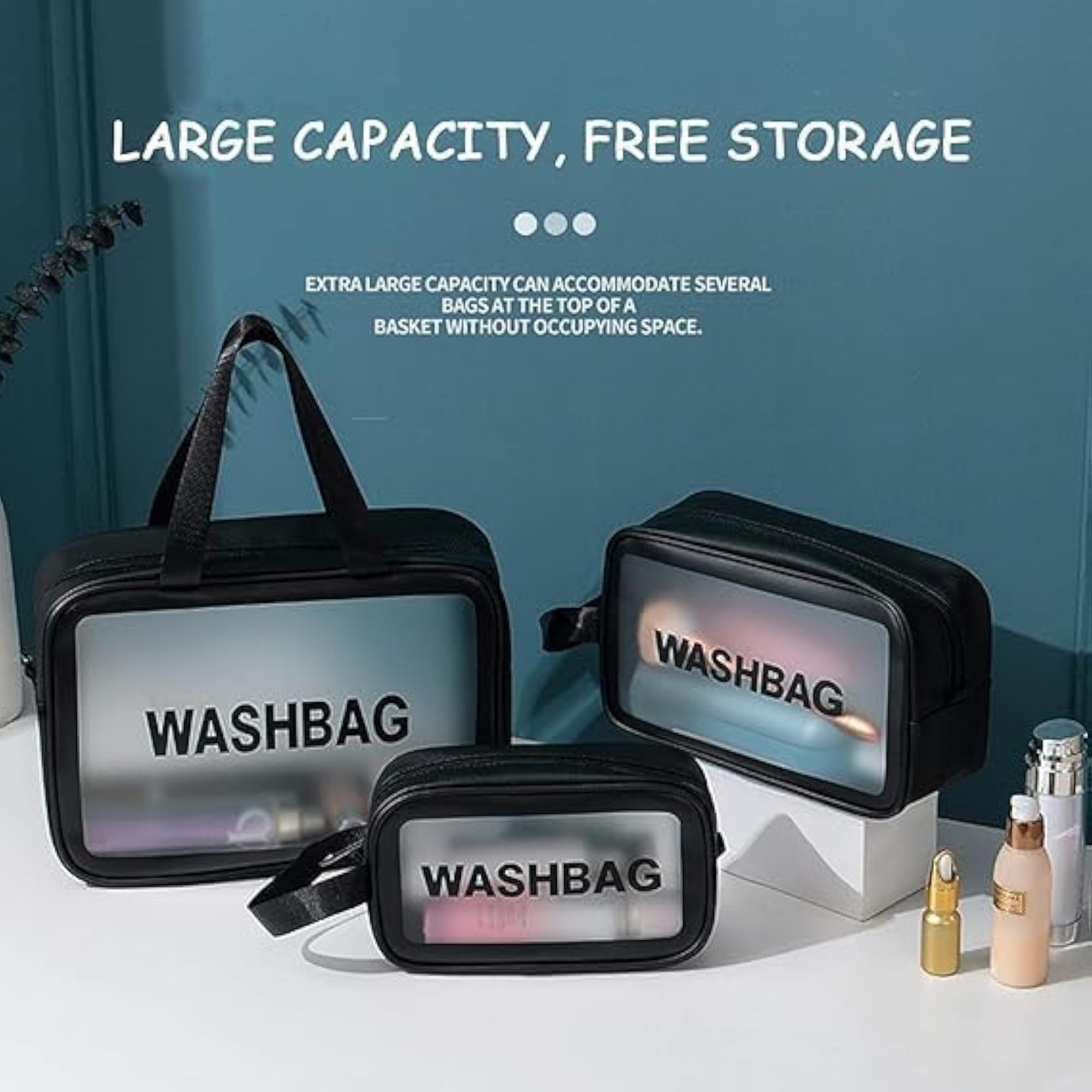 3 Piece Travel Toiletry Bag Set, Cosmetic Organizer Pouch