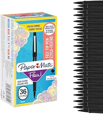 Paper Mate Flair rotuladores de punta de fieltro | punta mediana (0.7 mm) | negro | 36 unidades