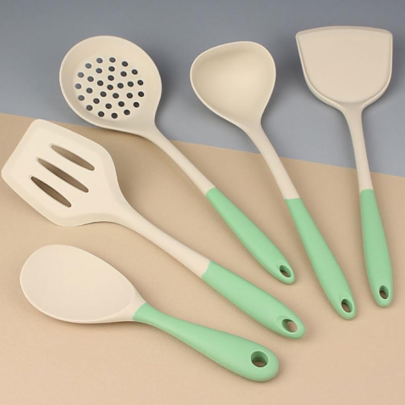 Color Blocked Silicone Spatula Soup Spoon Large pot Strainer Rice Set