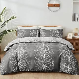 Fondream Green Leaves Duvet Cover Double Botanical Reversible Bedding Set Soft Microfiber Bedding Cover with Pillow Cases (Double,3Pcs)