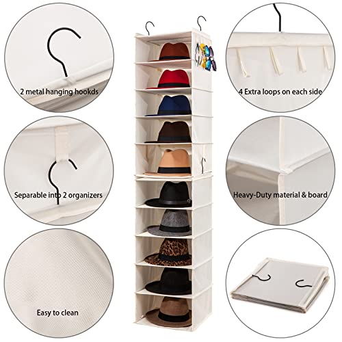 Amzok Hat Rack For Closet Organizers And Storage, Fedora Panama Cowboy Summer Sun Hat Holder Wide Brim Cap, Hat Organizer 10 Shelves Storage Container (Beige) #TOP3