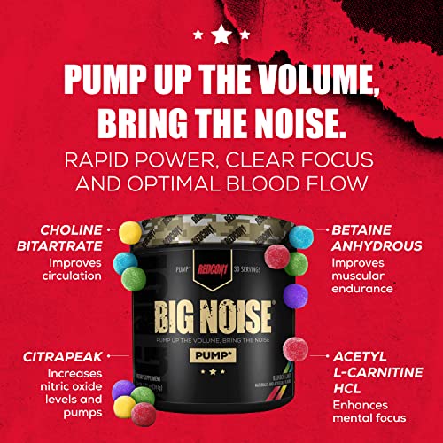 Redcon1 Big Noise Non Stim Preworkout, Rainbow Candy - Betaine Anhydrous & Acetyl L-Carnitine For Focus + Endurance - Keto Friendly, Caffeine Free Pre Workout (30 Servings) #TOP3
