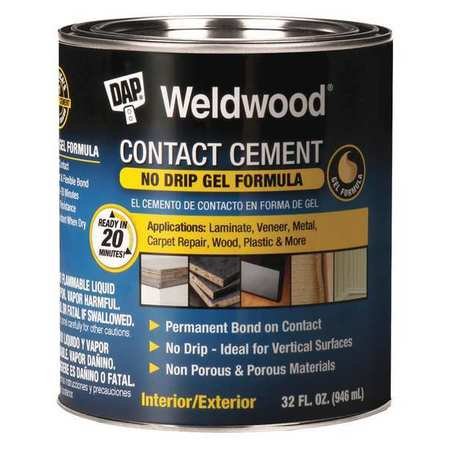 WELDWOOD Contact Cement, 1 Qt., Clear, Water Resistant, Quick Drying, Strong Bond, Easy Application, Long Lasting