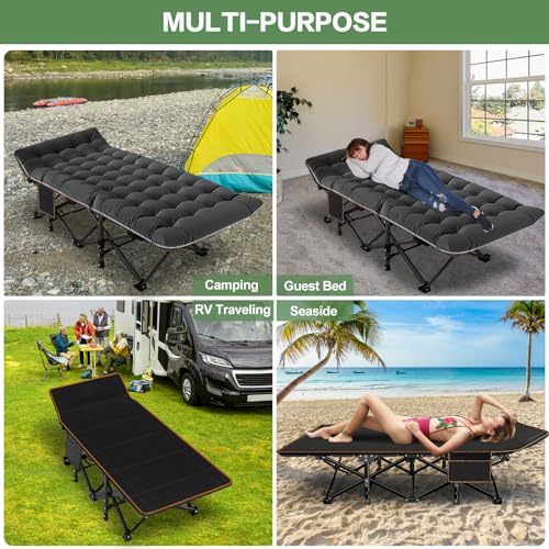 Barbella Oversized XXL Folding Camping Cots for Adults, Heavy Duty Sleeping Cots with Carry Bag, Double Layer Oxford Portable Travel Camp Cots for Home Office Outdoor Travel Camp Beach Vacation