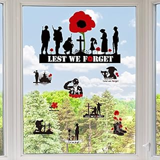 4 Sheets Lest We Forget Stickers Poppy Window Stickers Remembrance Day Sticker Soldier Poppy Flower Decal for Car Window Fridge Laptop Wall Decorations